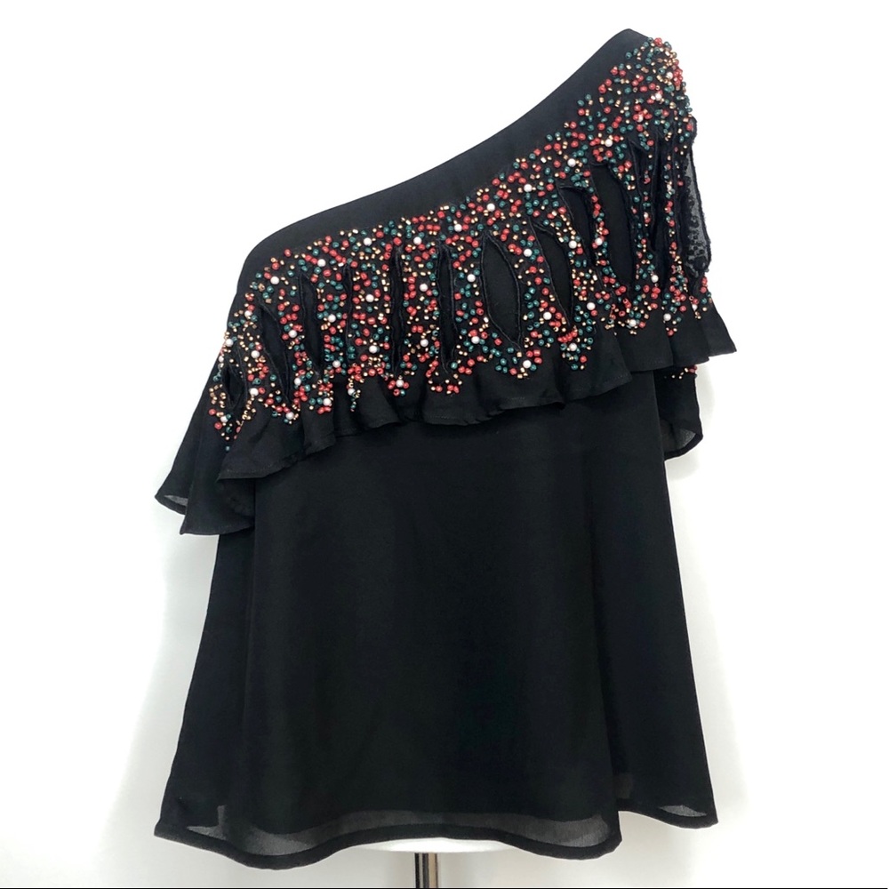 Chloe Oliver Anthropology Beaded One-Shoulder Top